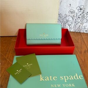 kate spade mint green scallop flap wallet